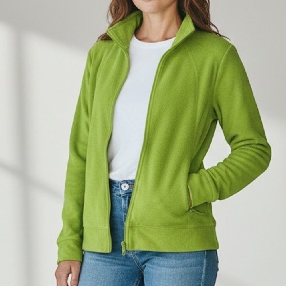 Columbia Fleece Jacket Womens XL Lime Green Full Zip Mock Neck Hiking Outdoor